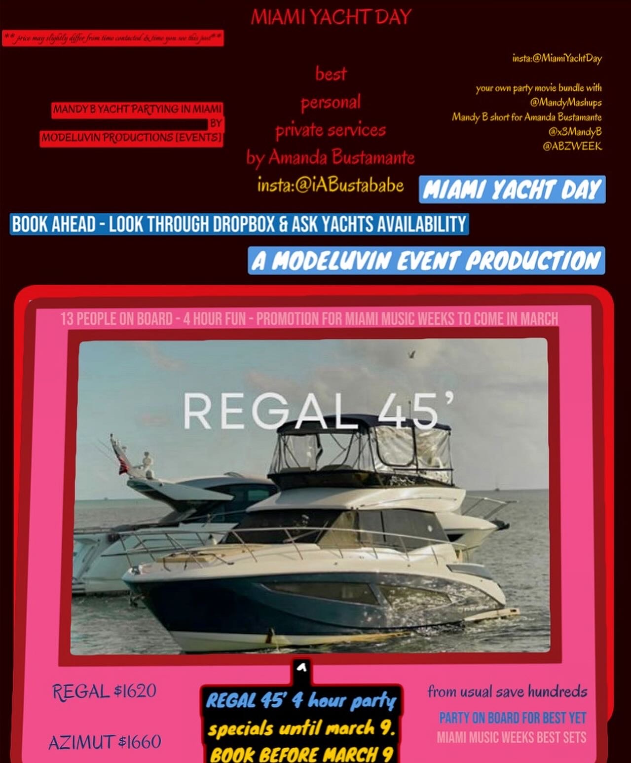 A modeluvin production event in miami waters with yachts for you to pick. Check them out