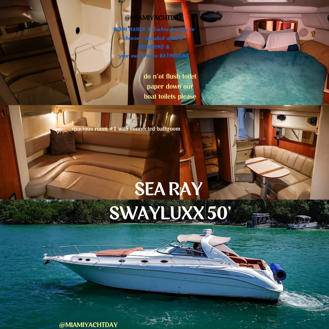 50' Sea Ray - swayluxx - Mandy B Pradofit Model Yachts available to book for event venue your Miami Yacht Day