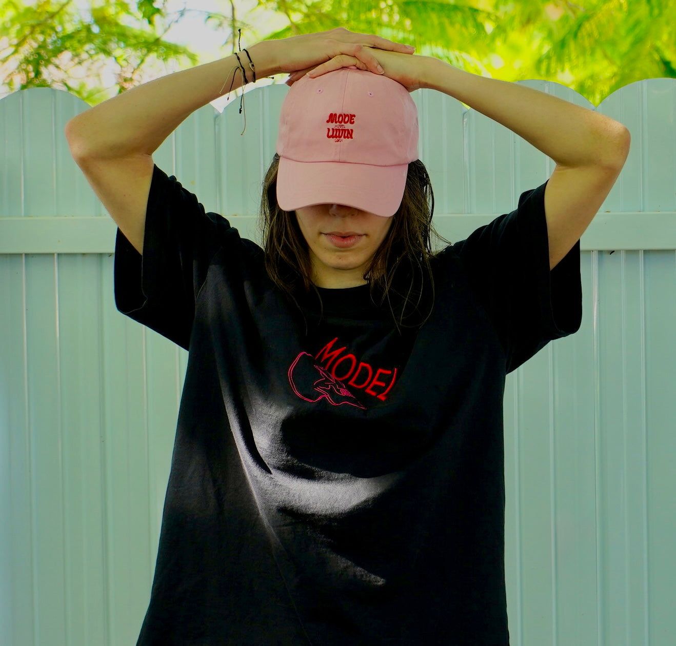 MODEL - a livin’ model, a classy color of choice shirt with love stricken skull head luvin mode