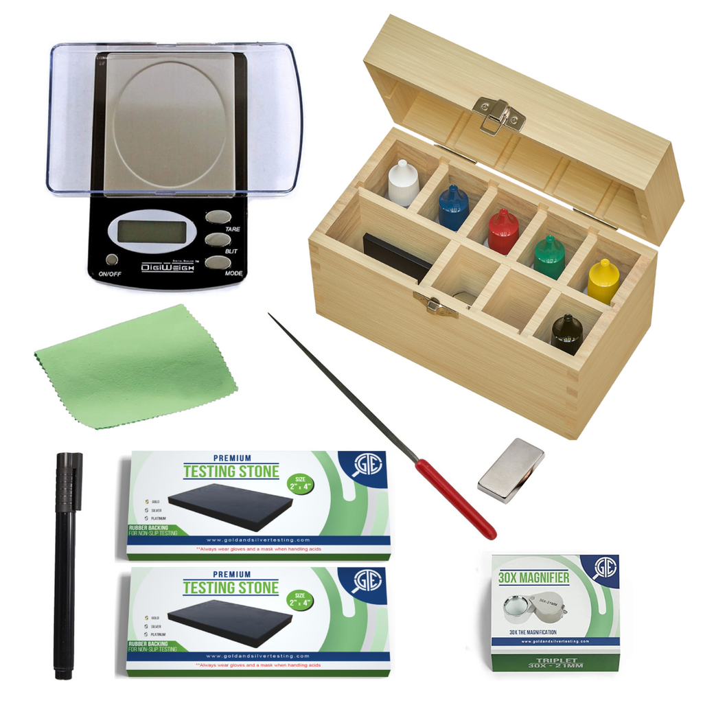 Ultimate Gold, Silver & Platinum Testing Kit | 13-Piece Appraisal Bundle with Acid Solutions, Scale, Storage Box & More