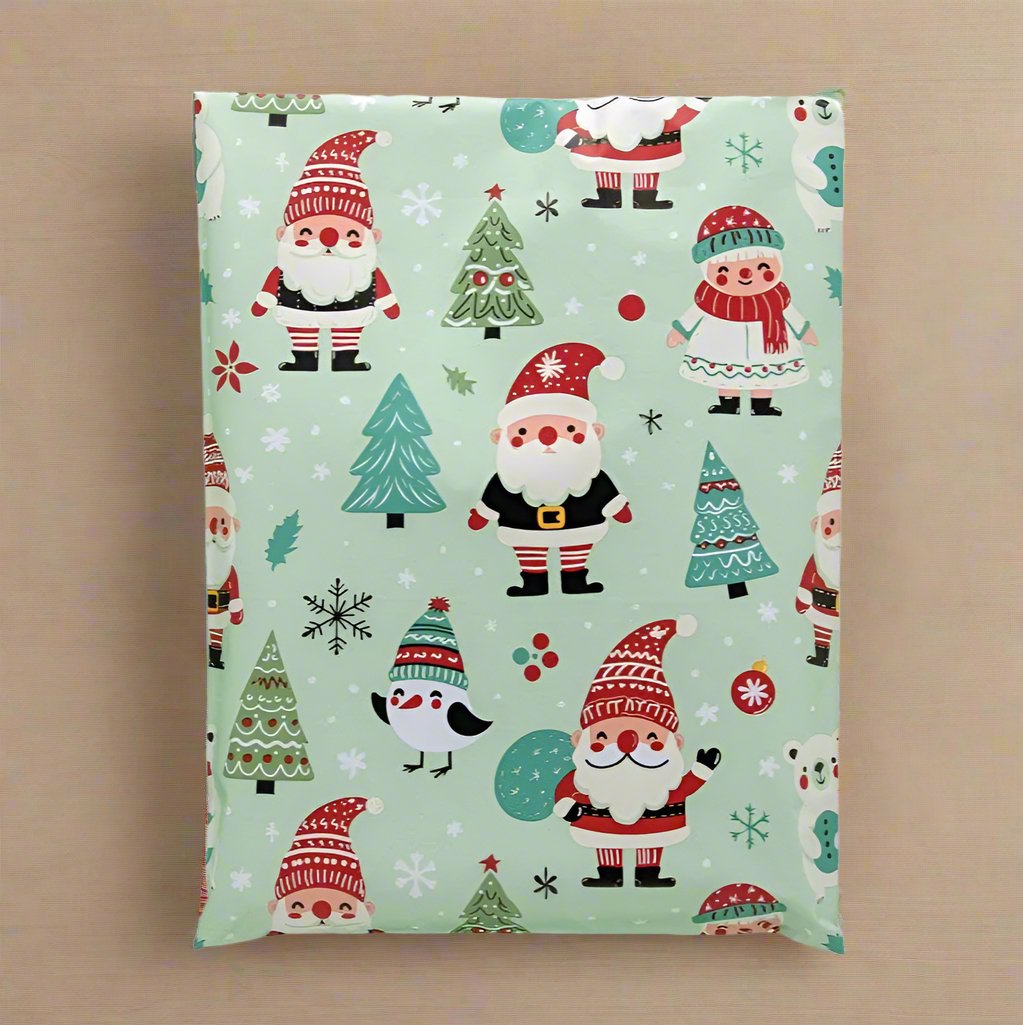 Santa Poly Mailers Size 7.5x10.5 Woodland Christmas Shipping Bags