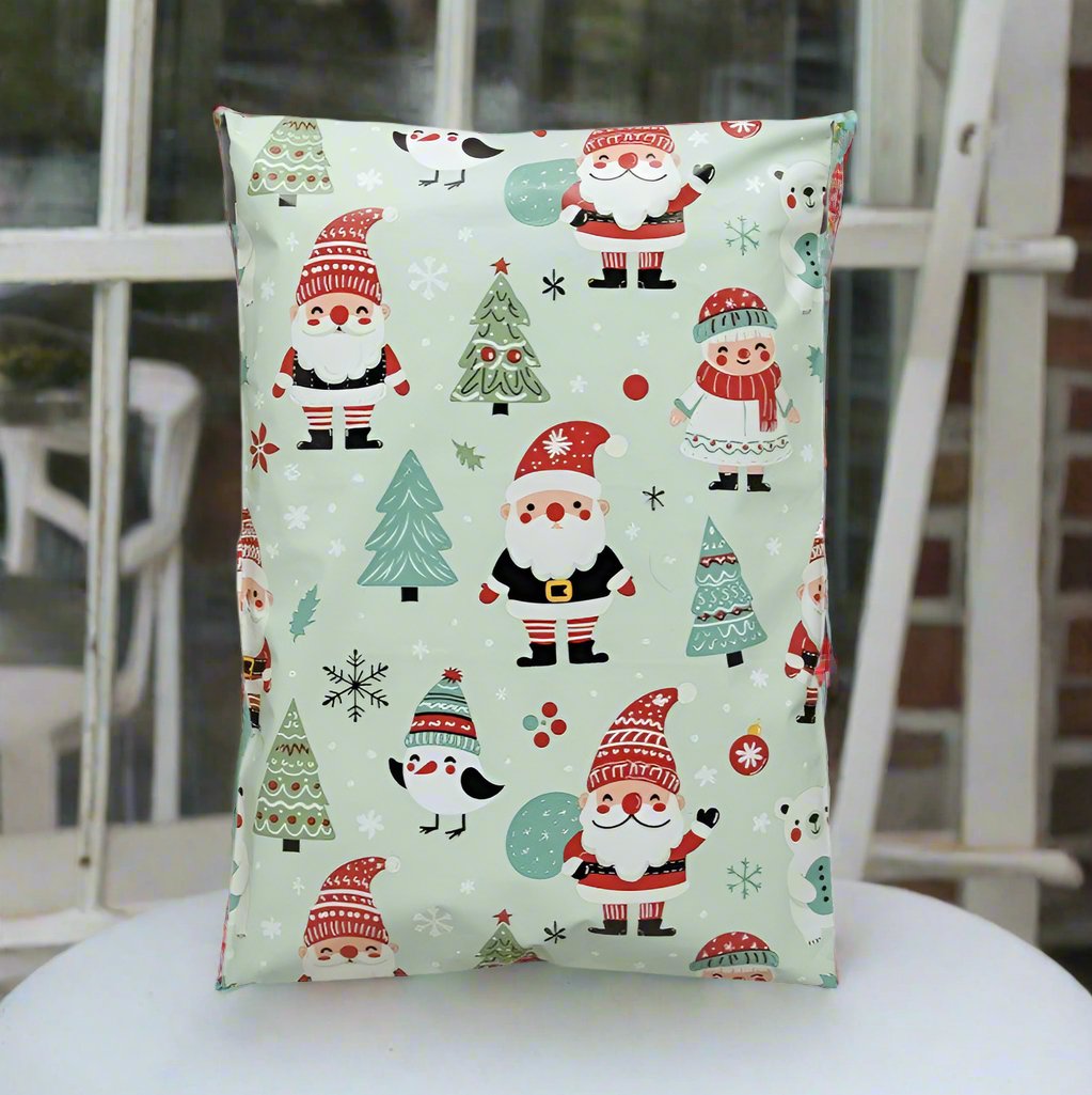 Santa Poly Mailers Size 7.5x10.5 Woodland Christmas Shipping Bags