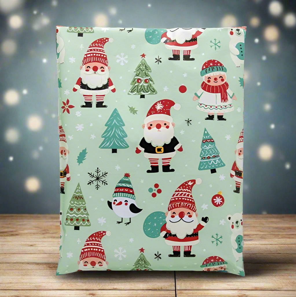 Santa Poly Mailers Size 7.5x10.5 Woodland Christmas Shipping Bags
