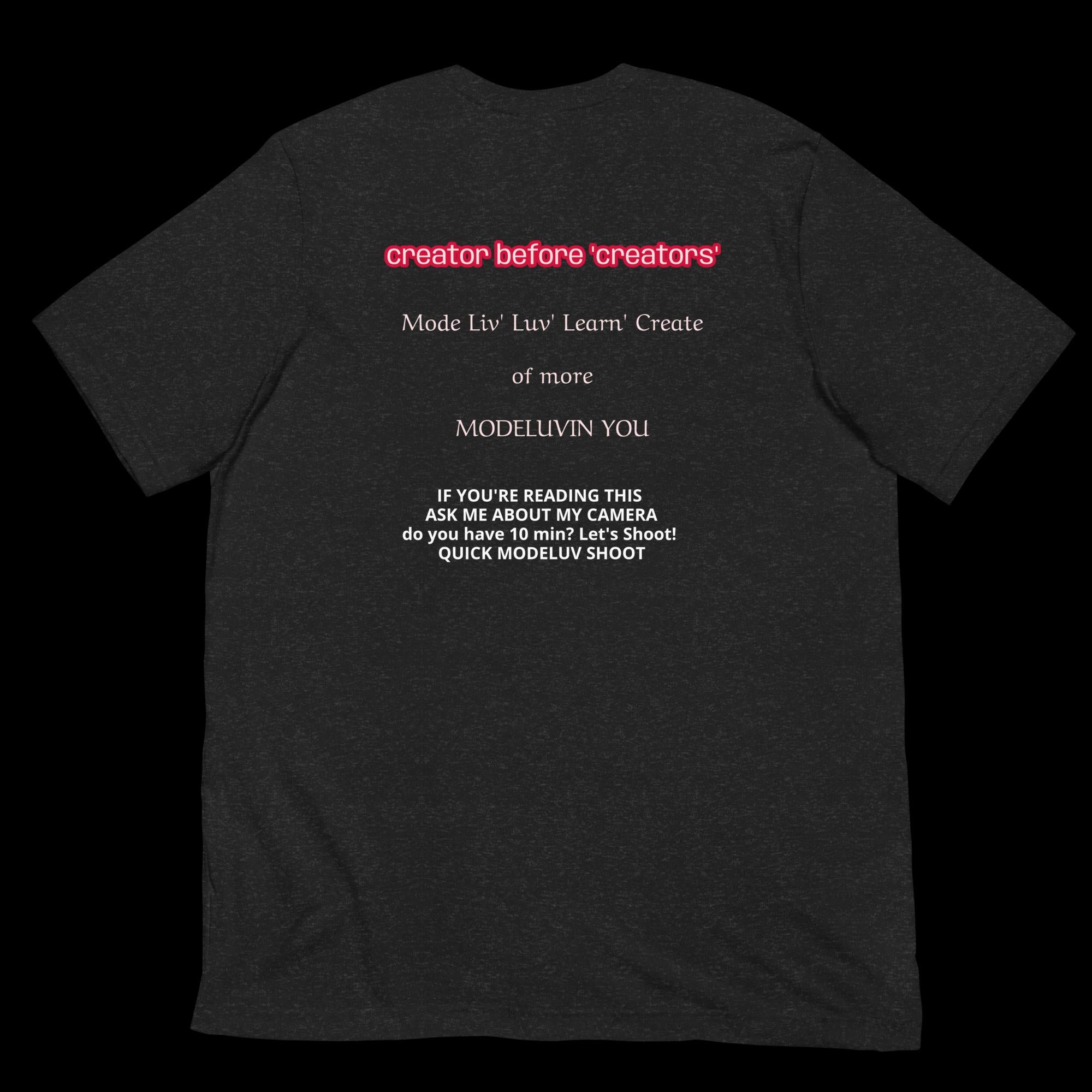 DESIGN NUMBER NINE. LUCKY CHEST & Shirt, born creator, generator, great Casinos Night Clubs, Boyfriend or Girlfriend Gift. Unisex color varying for creative individuals. MODELUVIN LUV OF CREATING. Black, Heather blue, red