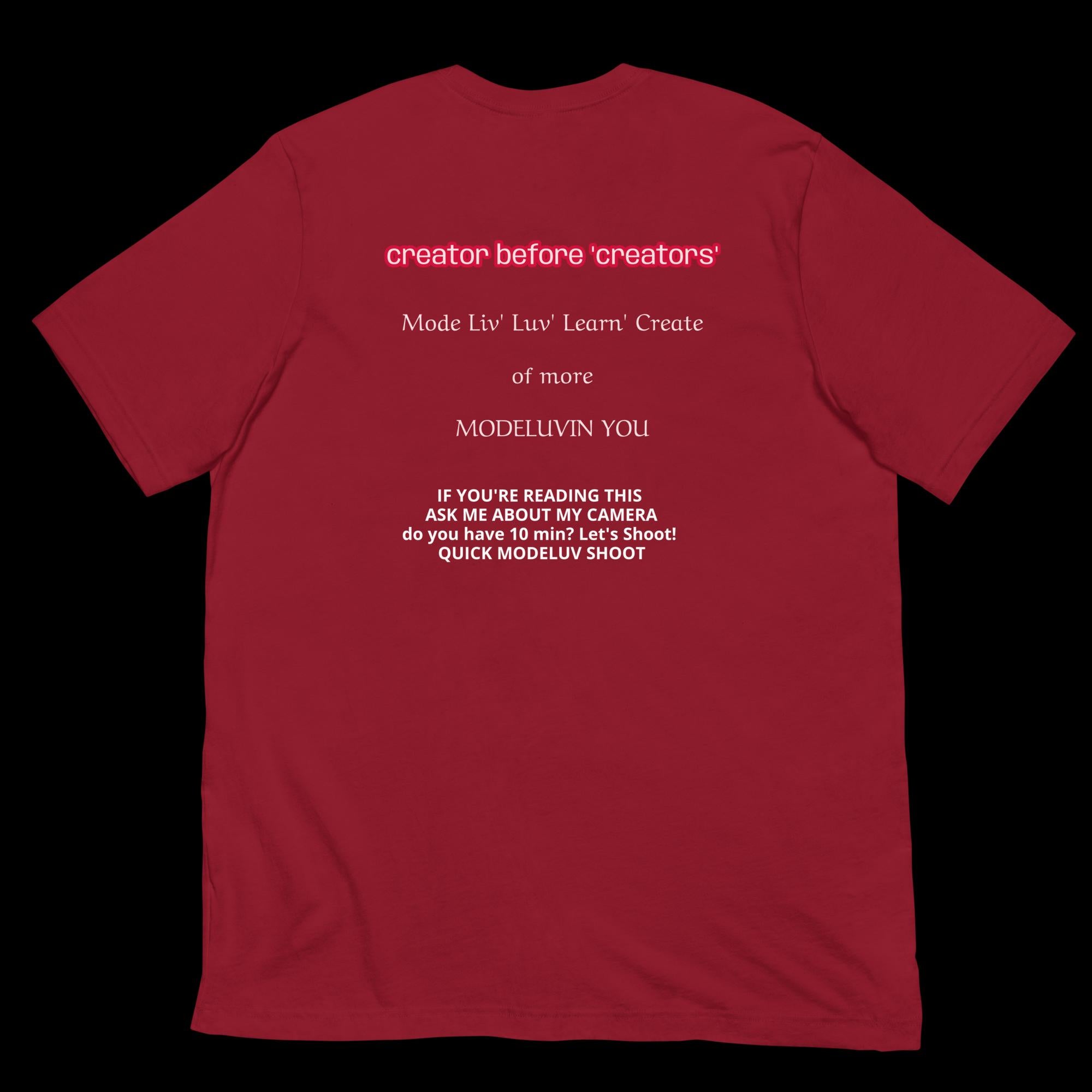 DESIGN NUMBER NINE. LUCKY CHEST & Shirt, born creator, generator, great Casinos Night Clubs, Boyfriend or Girlfriend Gift. Unisex color varying for creative individuals. MODELUVIN LUV OF CREATING. Black, Heather blue, red