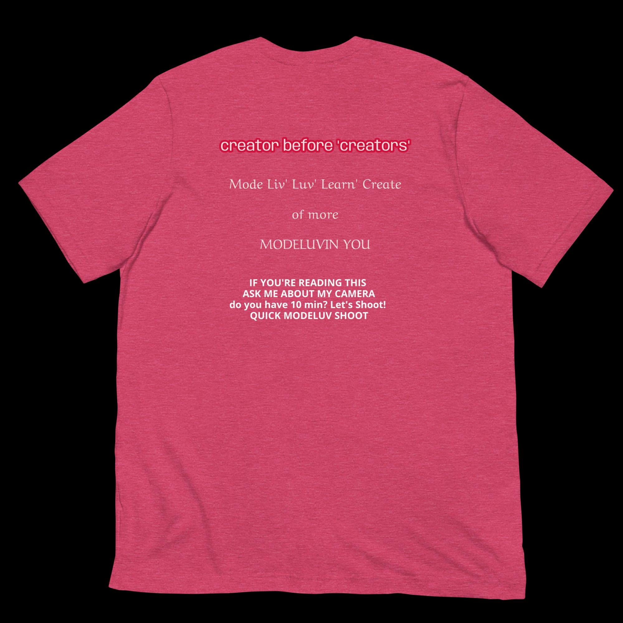 DESIGN NUMBER NINE. LUCKY CHEST & Shirt, born creator, generator, great Casinos Night Clubs, Boyfriend or Girlfriend Gift. Unisex color varying for creative individuals. MODELUVIN LUV OF CREATING. Black, Heather blue, red