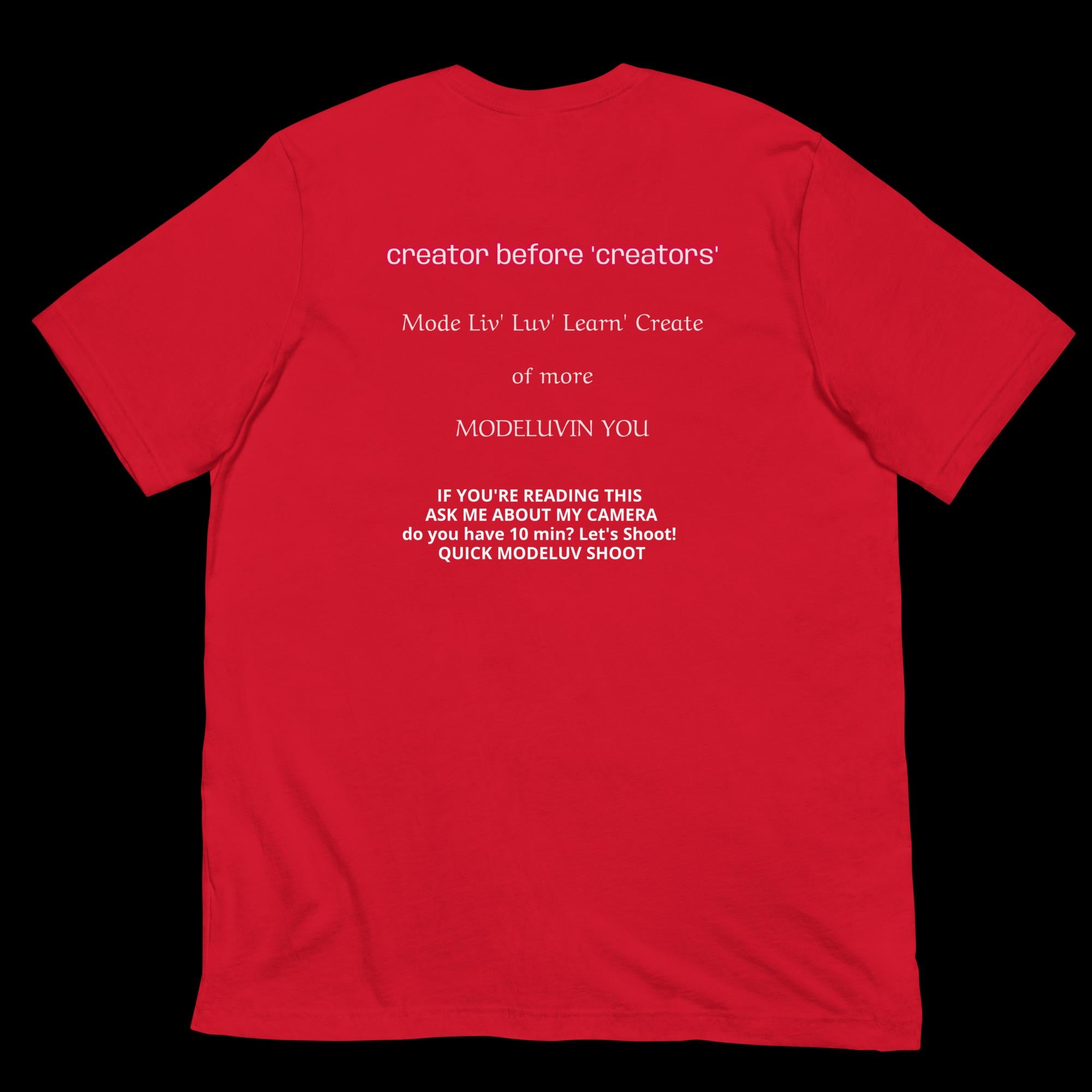 DESIGN NUMBER NINE. LUCKY CHEST & Shirt, born creator, generator, great Casinos Night Clubs, Boyfriend or Girlfriend Gift. Unisex color varying for creative individuals. MODELUVIN LUV OF CREATING. Black, Heather blue, red