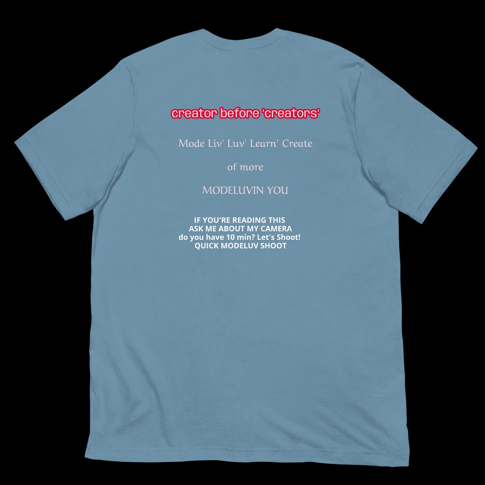 DESIGN NUMBER NINE. LUCKY CHEST & Shirt, born creator, generator, great Casinos Night Clubs, Boyfriend or Girlfriend Gift. Unisex color varying for creative individuals. MODELUVIN LUV OF CREATING. Black, Heather blue, red
